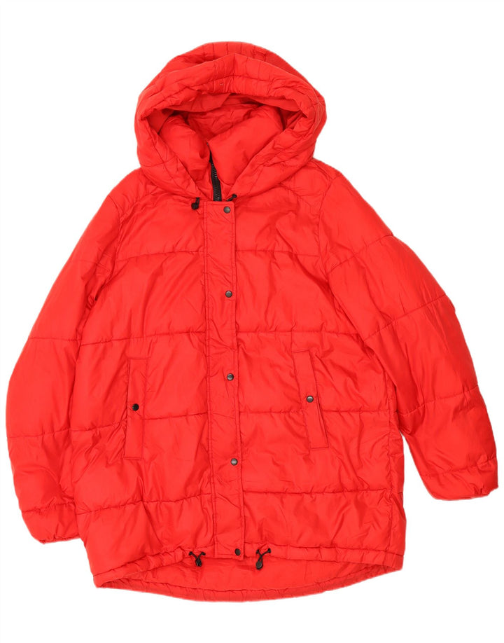 Zara Damen Trafaluc Hooded Oversized Wattierte Jacke UK 14 Mittelrot