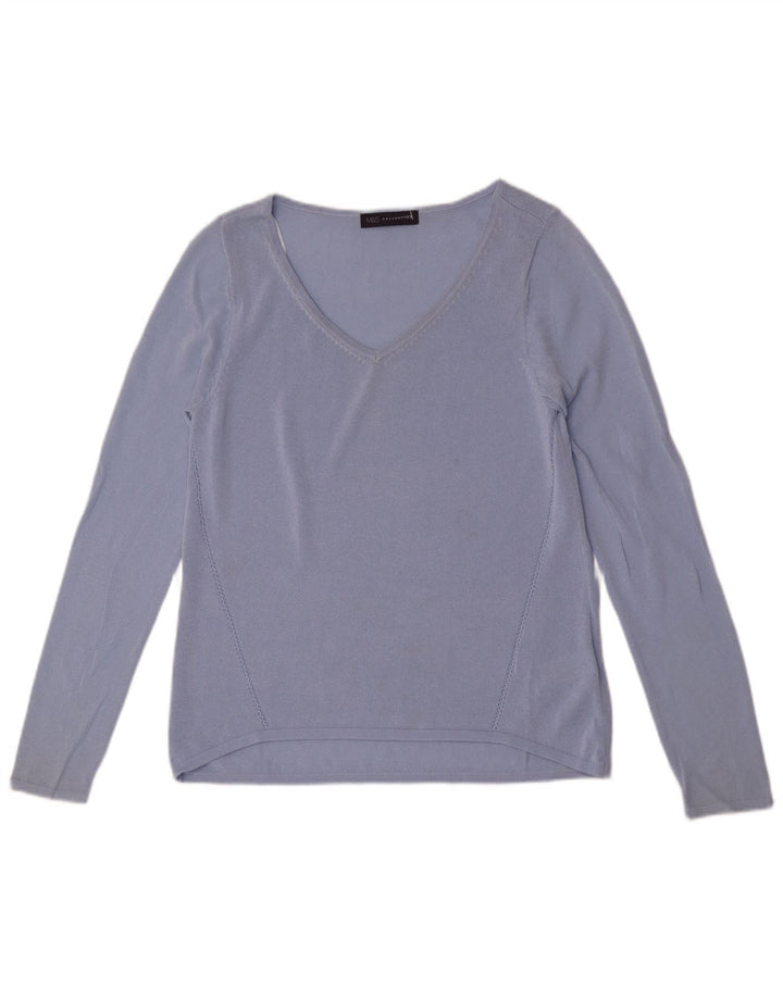 Marks & Spencer Damen Top Langarm UK 8 Small Blaue Viskose