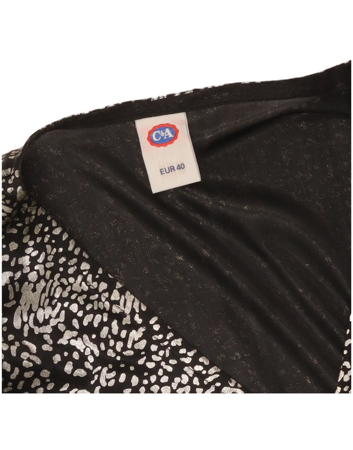 C & A Langarm-Blusenoberteil für Damen, EU 40, Mittelschwarz mit Tiermuster
