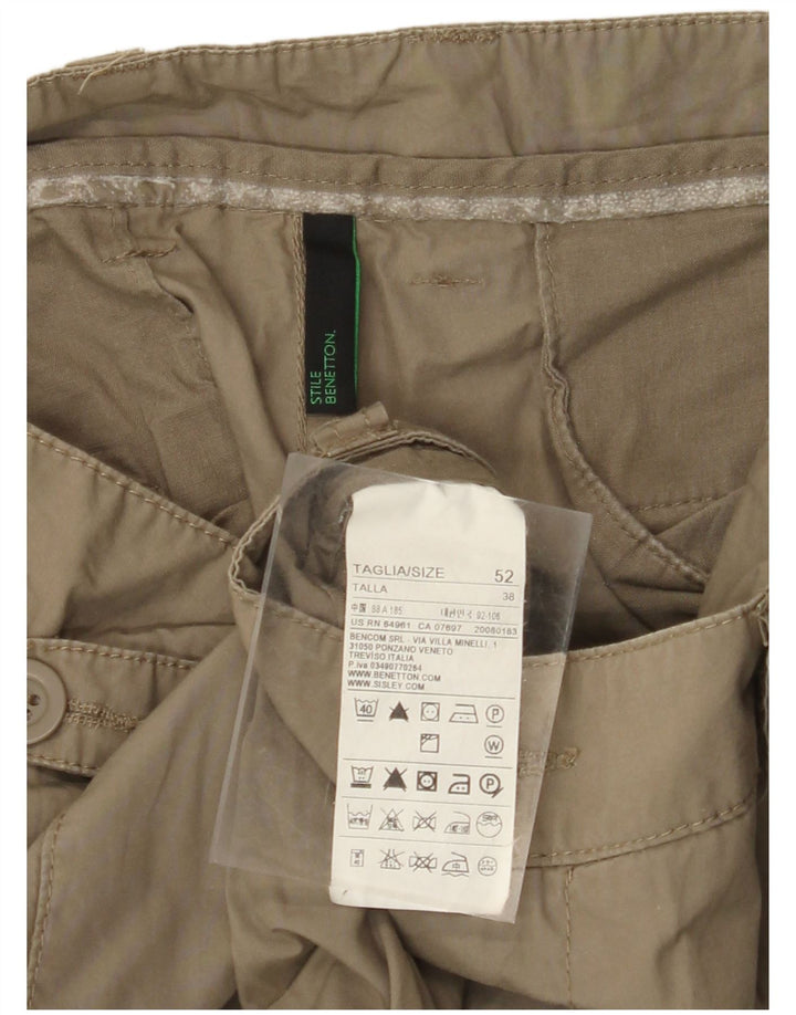BENETTON Herren gerade Cargohose IT 52 XL W38 L34 Khaki Baumwolle