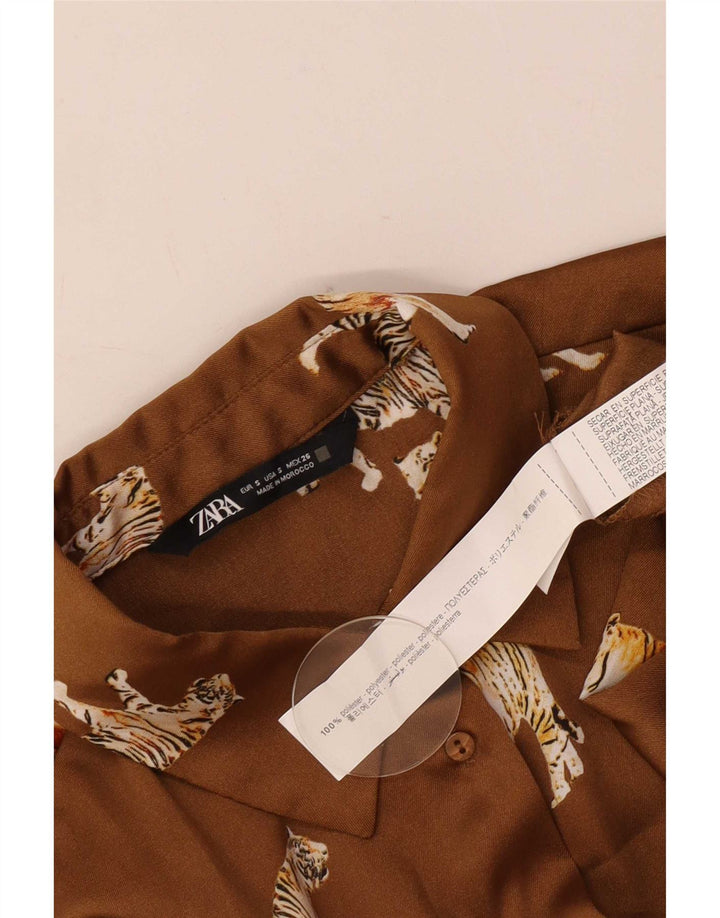 Übergroße Damen-Hemdbluse von Zara, Größe 40, klein, beige, Polyester mit Tiermuster