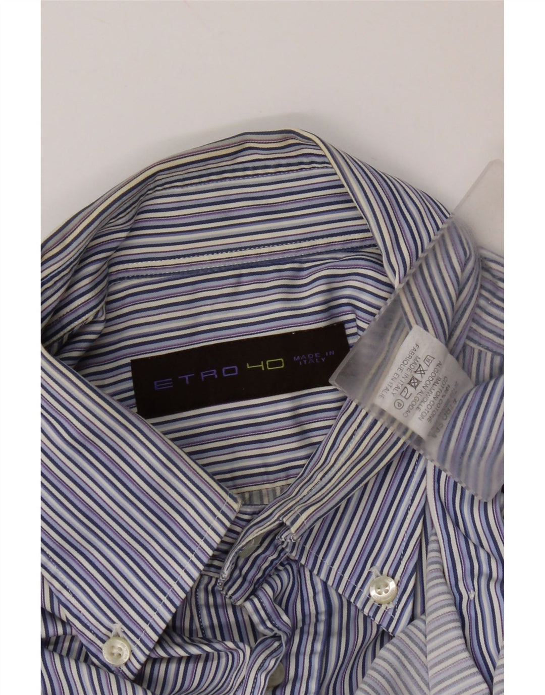Etro Herrenhemd Größe 40 mittelblau gestreifte Baumwolle