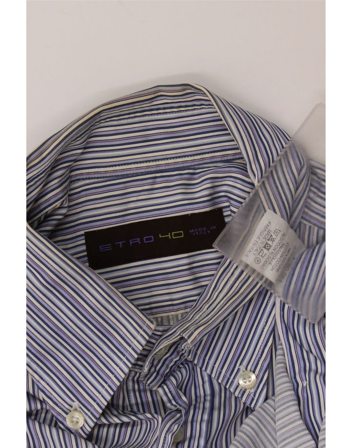 Etro Herrenhemd Größe 40 mittelblau gestreifte Baumwolle