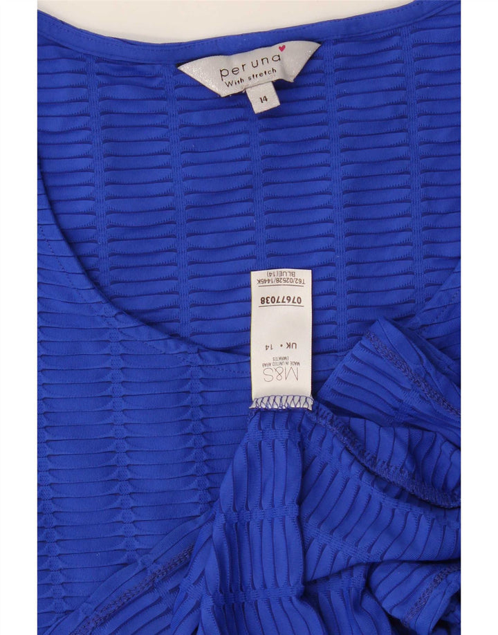Marks & Spencer Damen Per Una Top 3/4 Ärmel UK 14 Mittelblaues Polyamid
