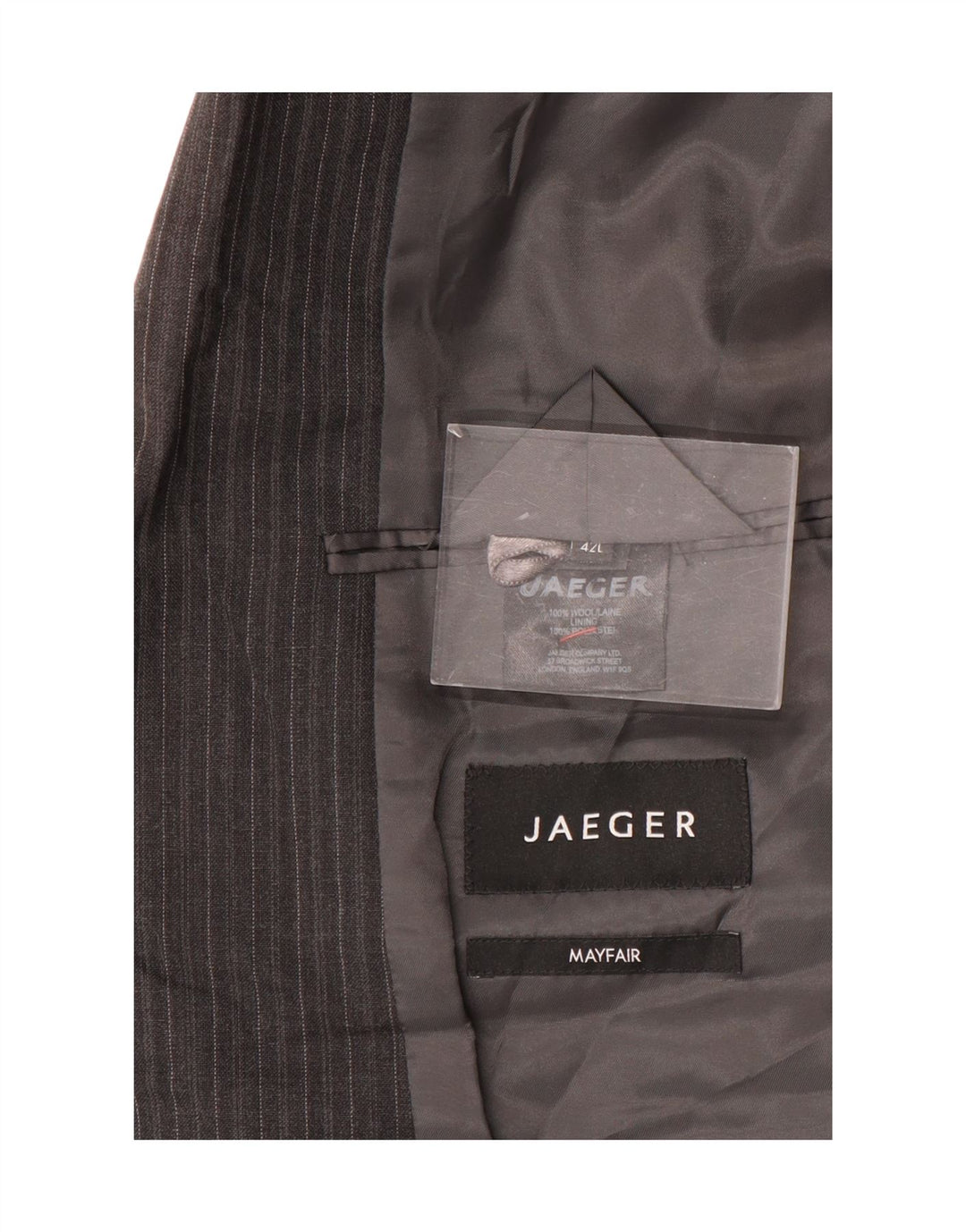 Jaeger Herren-Blazer mit 2 Knöpfen, UK 42, XL, graue Nadelstreifenwolle