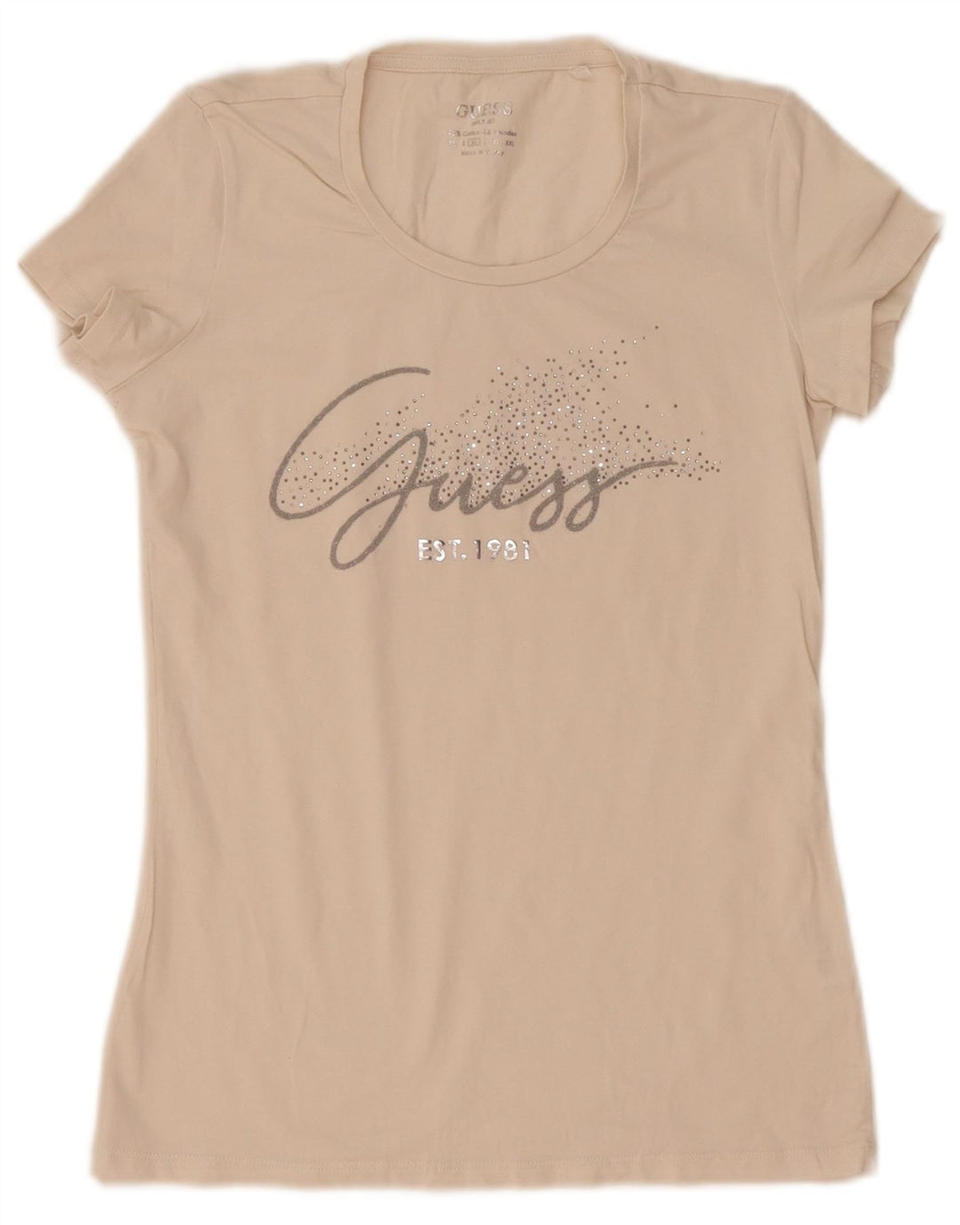 Guess Grafik-T-Shirt-Oberteil für Damen, UK 12, mittelweiße Baumwolle