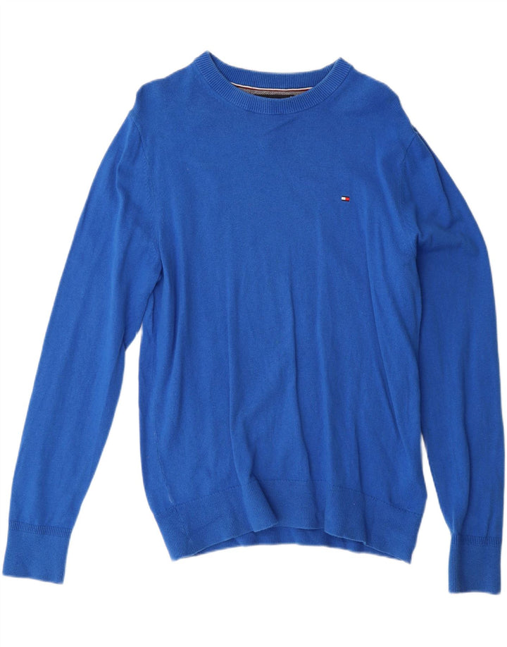 TOMMY HILFIGER Mens Boat Neck Jumper Sweater Medium Blue Cotton Vintage Tommy Hilfiger and Second-Hand Tommy Hilfiger from Messina Hembry 