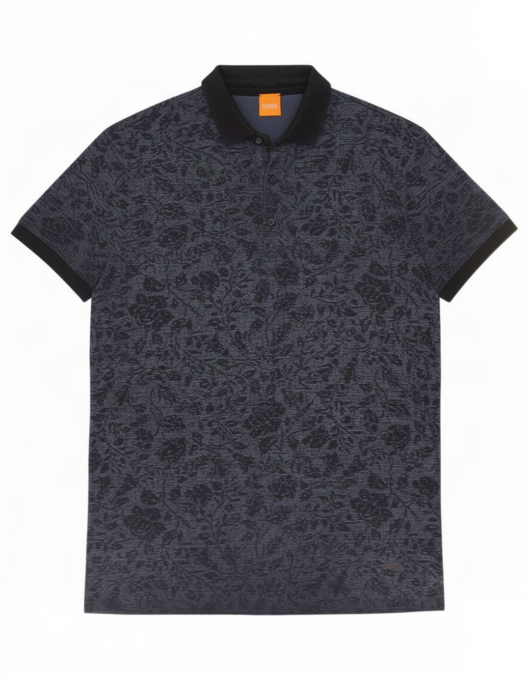 Hugo Boss Herren-Poloshirt aus mittlerer marineblauer Baumwolle mit Blumenmuster