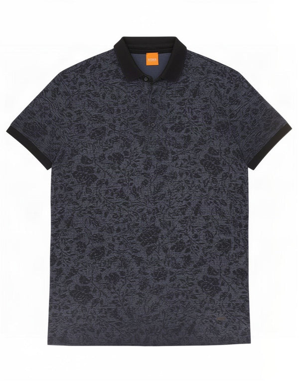 Hugo Boss Herren-Poloshirt aus mittlerer marineblauer Baumwolle mit Blumenmuster