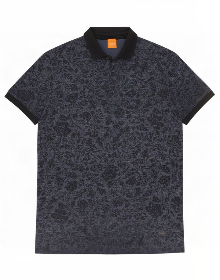Hugo Boss Herren-Poloshirt aus mittlerer marineblauer Baumwolle mit Blumenmuster