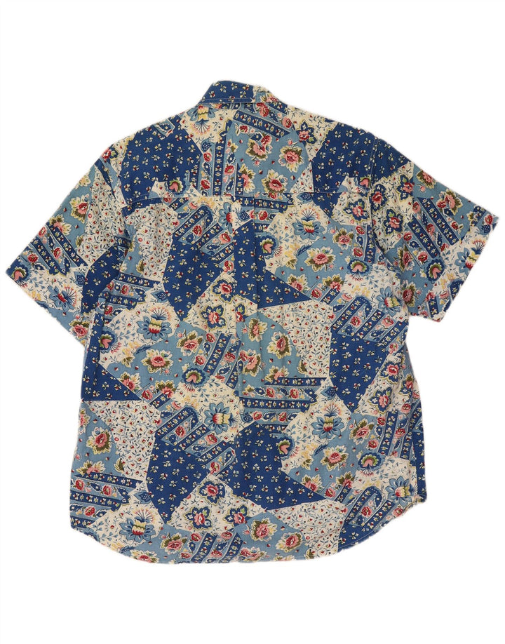 Creativity Damen Kurzarmhemd UK 10 Small Blau Patchwork Baumwolle