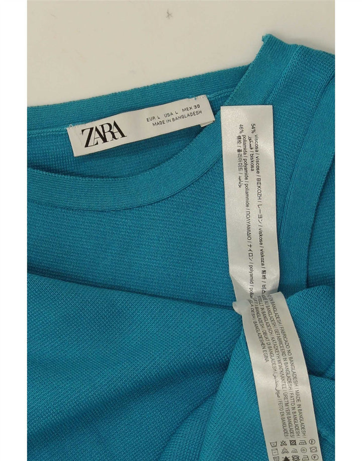 Zara Damen Crop Vest Top UK 14 Große blaue Viskose