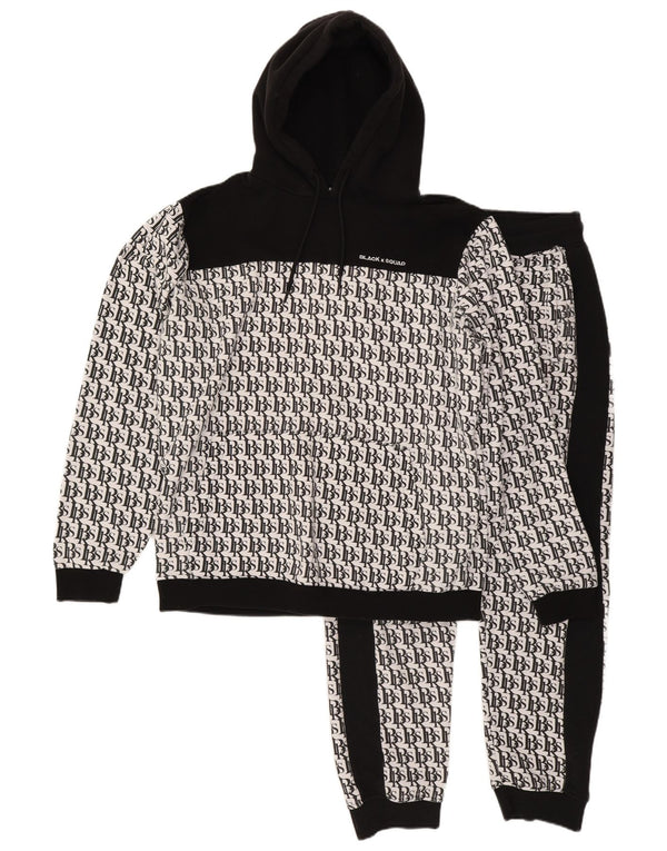BLACK SQUAD Herren-Trainingsanzug mit grafischer regulärer Passform, XL, Weiß, Farbblock