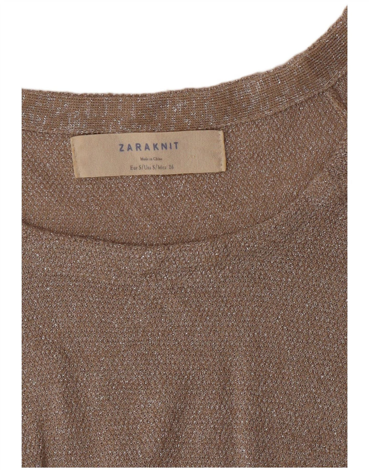ZARA Womens Knit Batwing Blouse Top UK 10 Small Beige Flecked