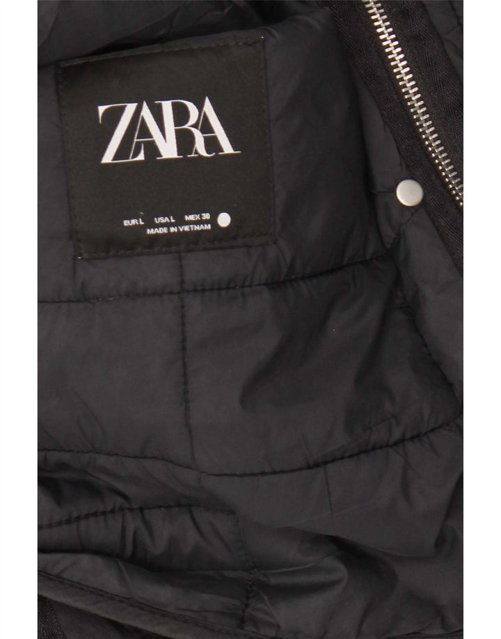 Zara Damen Wattierte Jacke UK 16 Large Schwarz Polyester