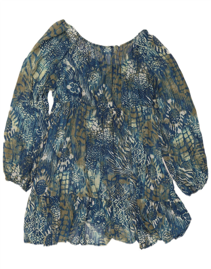 Wallis Langarm-Stufenkleid für Damen UK 12 Mittelblaues Paisley-Polyester