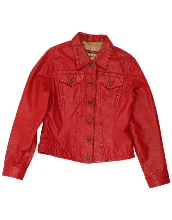 Stradivarius Womens Leather Jacket UK 14 Large Red Leather