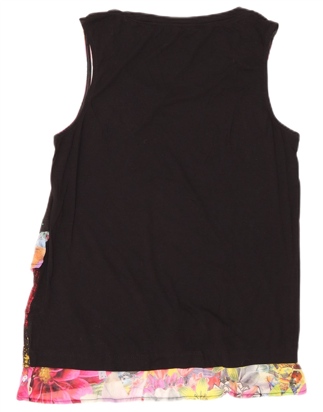 DESIGUAL Grafisches ärmelloses Damen-Blusenoberteil UK 12 Mittelschwarz geblümt