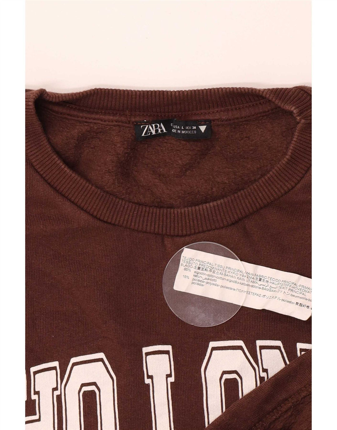 Zara Damen Grafik-Sweatshirt-Pullover UK 16 Große braune Baumwolle