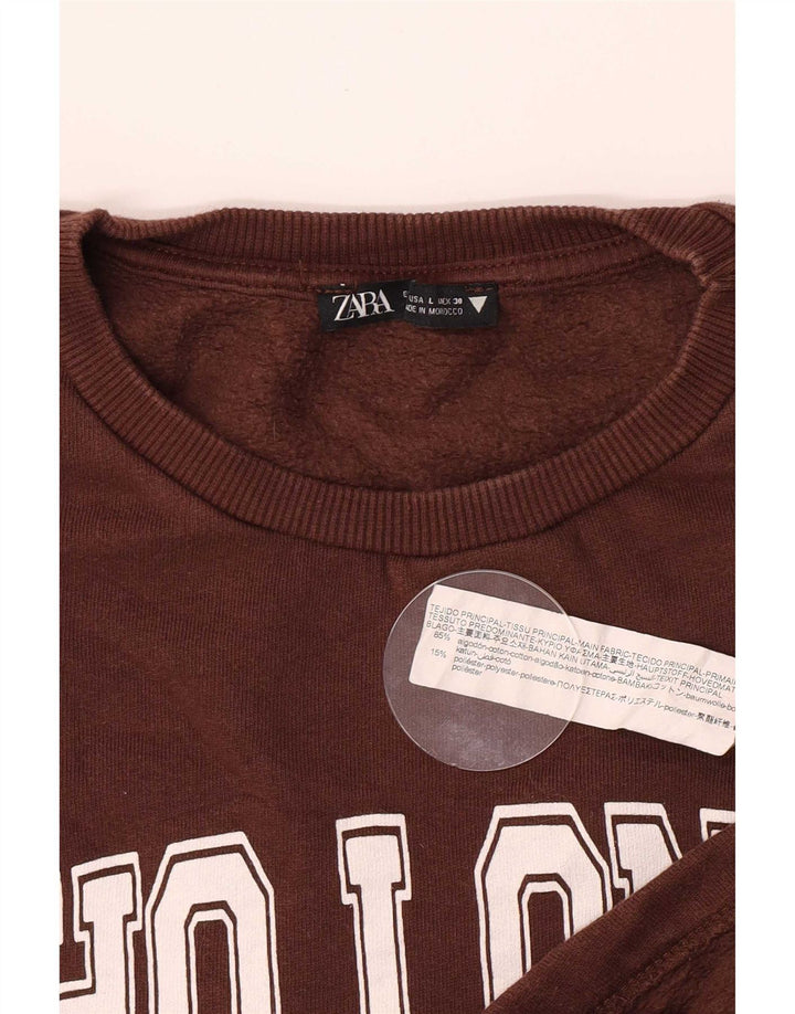Zara Damen Grafik-Sweatshirt-Pullover UK 16 Große braune Baumwolle