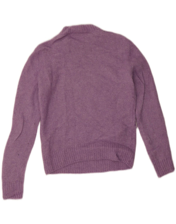 Zara Damen Crop Rundhalspullover Pullover UK 12 Mittellila Alpakawolle