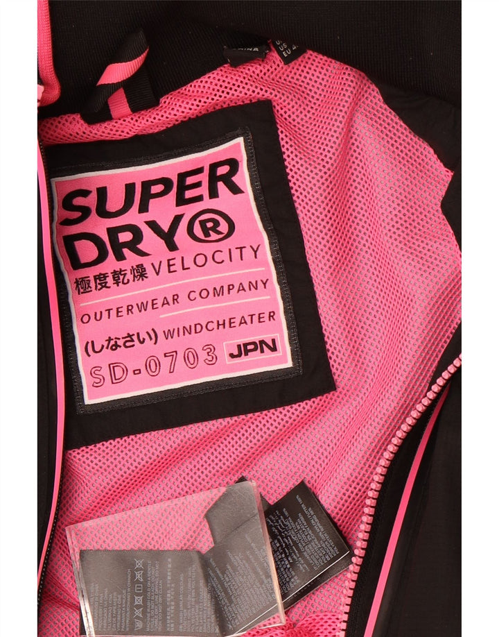 Superdry Damen Windcheater Kapuzen-Windjacke UK 12 Medium Schwarz