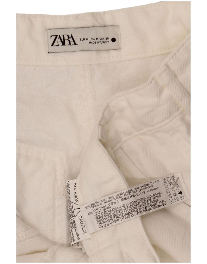 Zara Damen-Jeans-Midirock, Größe M, W30, weiße Baumwolle