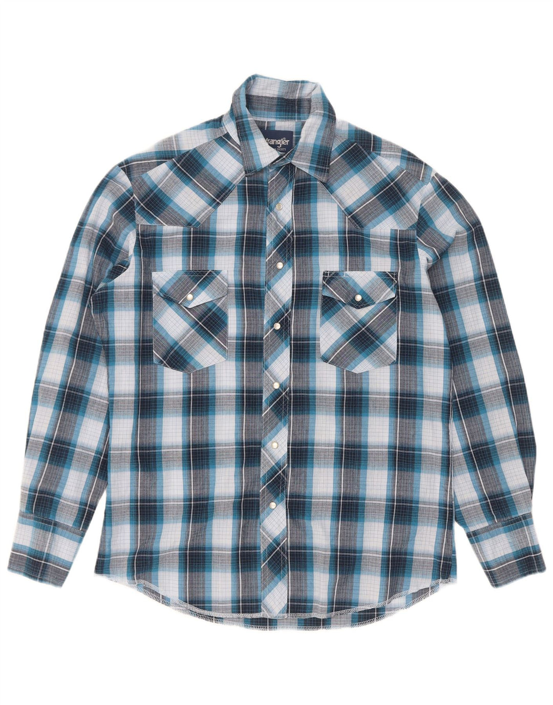 Wrangler Herrenhemd aus mittelblau karierter Baumwolle