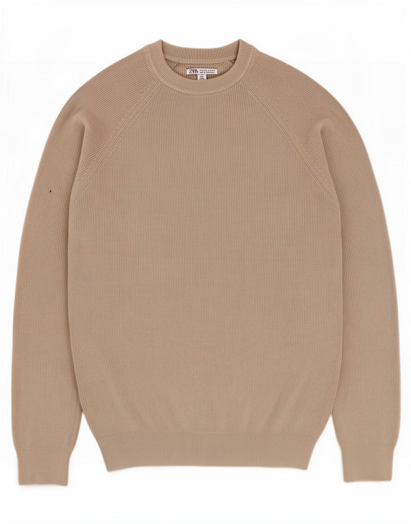 Zara Herren-Pullover mit Rundhalsausschnitt, XL, graue Baumwolle