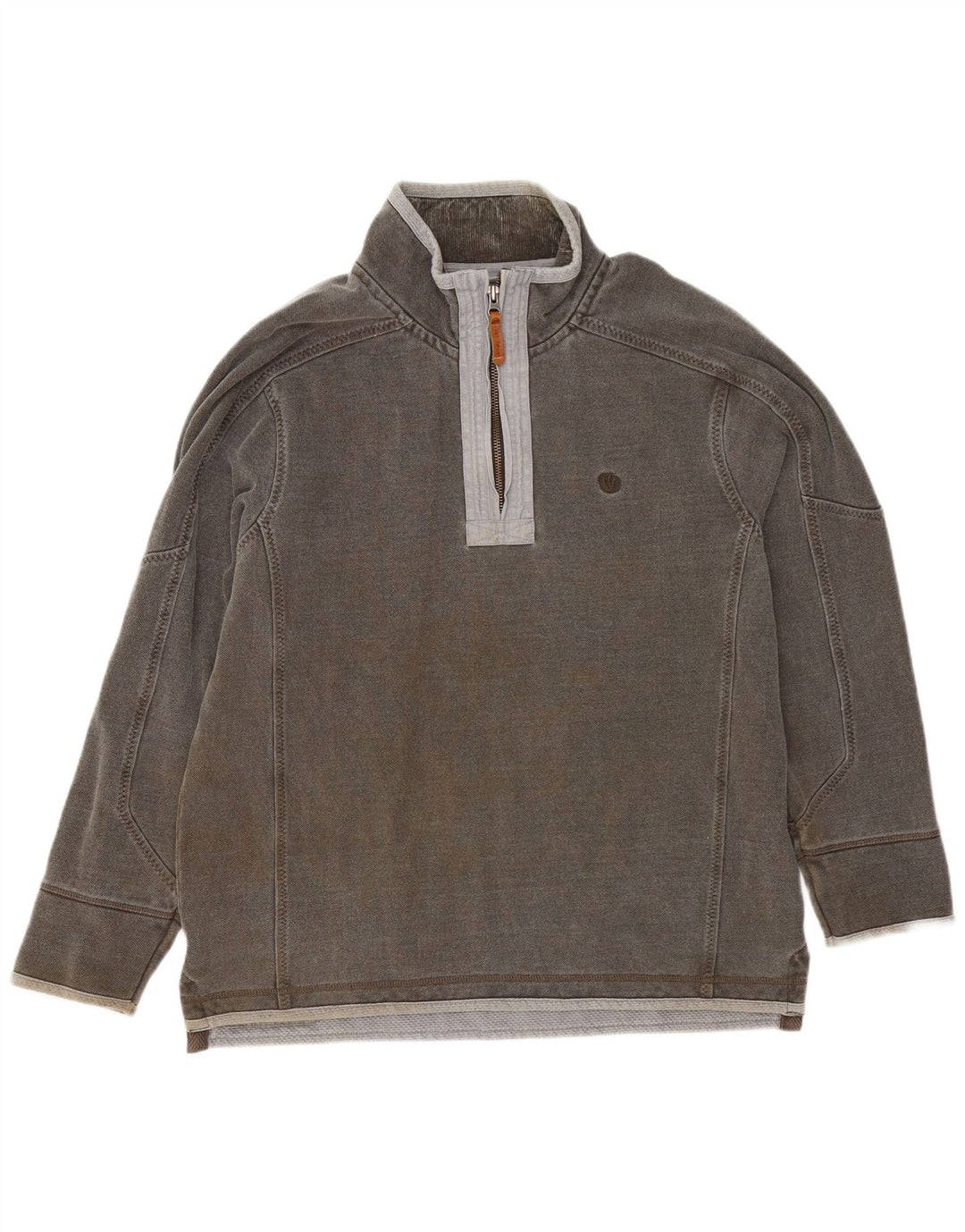 Fat Face Herren-Sweatshirt mit Reißverschluss am Hals, groß, aus grauer Baumwolle