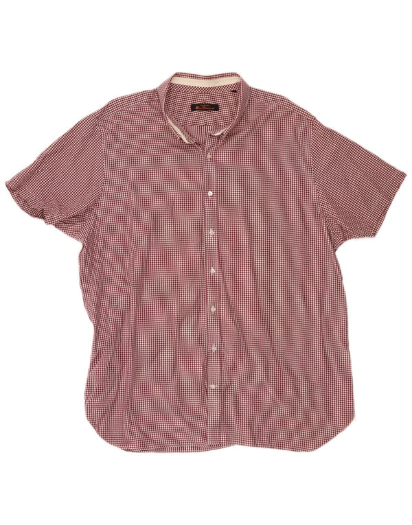 Ben Sherman Herren Kurzarmhemd 3XL Burgund Gingham Baumwolle