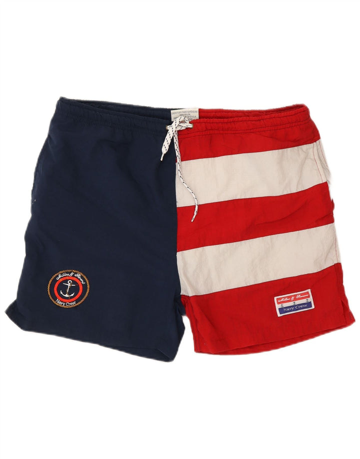 Vintage Herren-Badeshorts mit Grafik, mittelgroß, mehrfarbig, Colourblock-Nylon