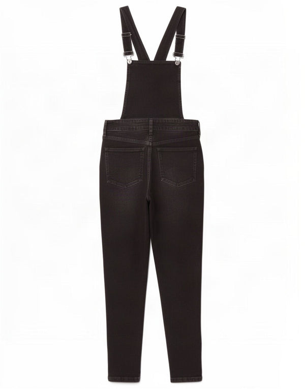 Fat Face Damen Latzhose Slim Jeans UK 8 Small W25 L26 Schwarz Baumwolle