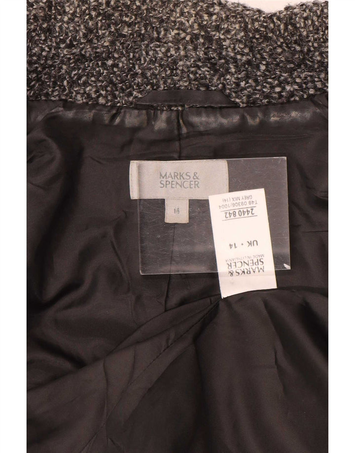 Marks & Spencer Damen-Blazerjacke mit 2 Knöpfen, Gr. 14, groß, grau gesprenkelte Wolle