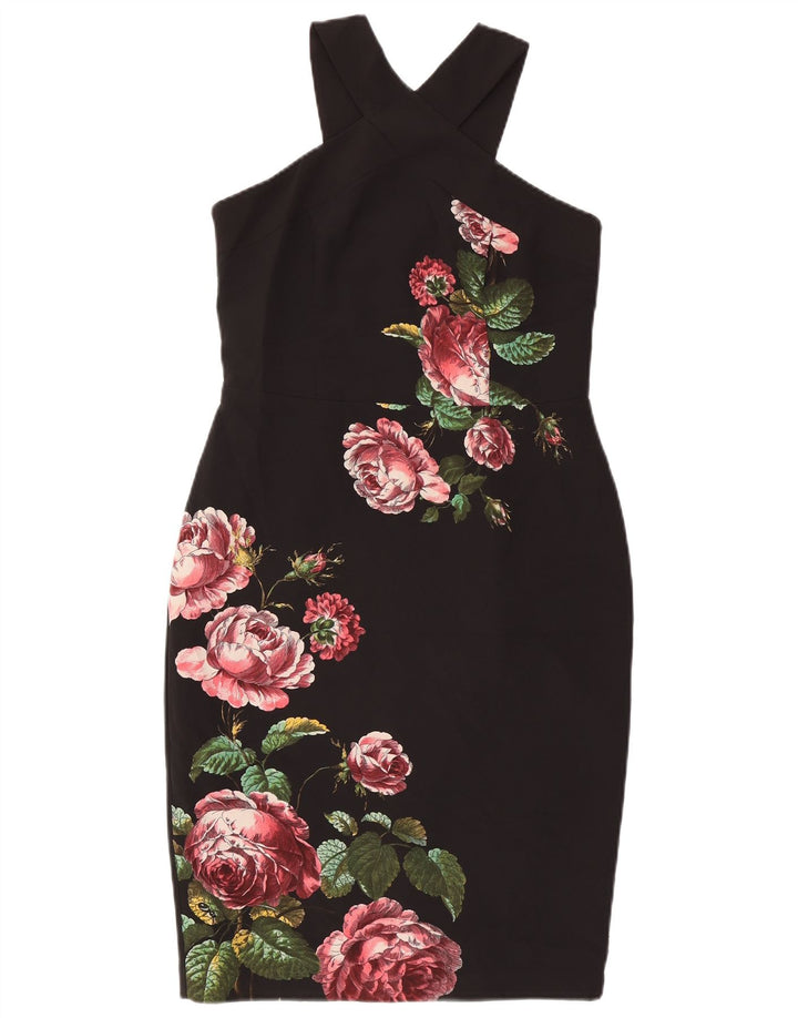 Oasis Neckholder-Kleid für Damen, UK 12, Mittelschwarz, geblümt, Polyester