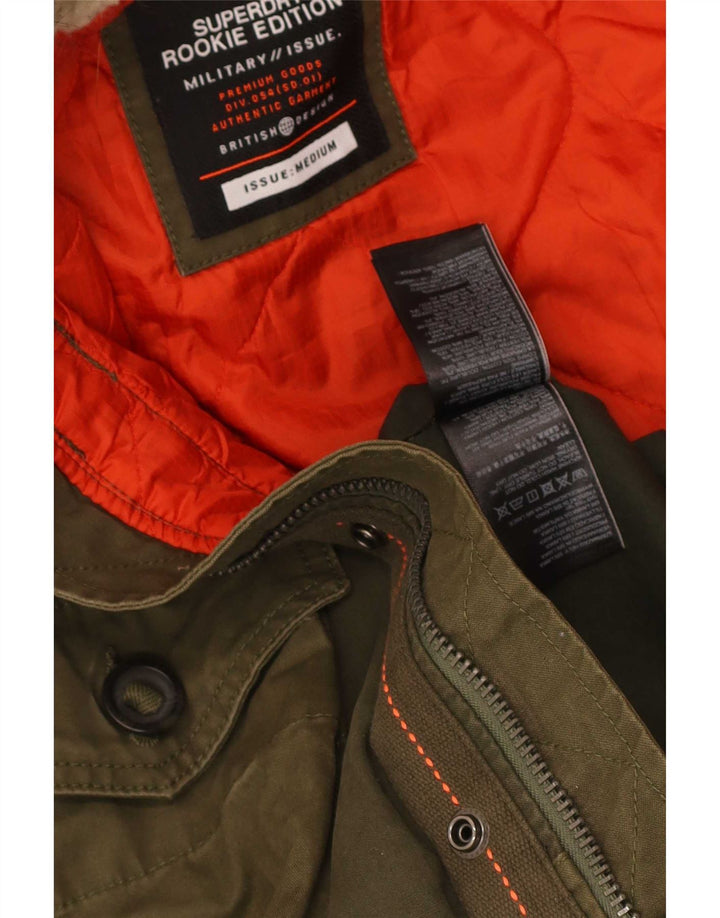 Superdry Herren-Parka mit Kapuze, UK 38, mittlere Khaki-Baumwolle