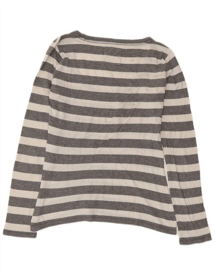 Hollister Damen Top Langarm UK 12 Mittelgrau gestreift