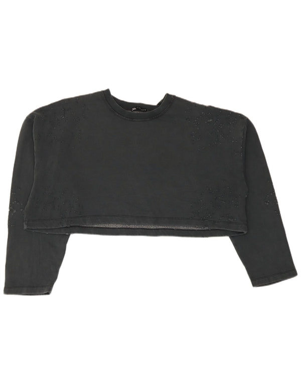 Zara Damen Crop Oversized Sweatshirt Pullover UK 10 Small Graue Baumwolle