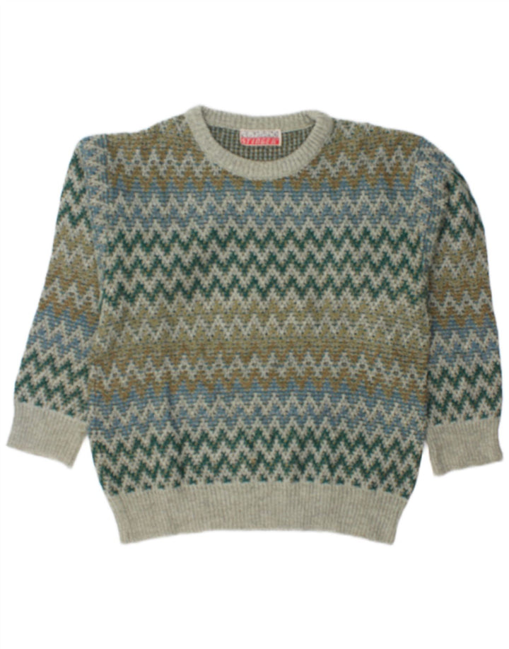 Vintage Herren-Pullover mit Rundhalsausschnitt, große grüne geometrische Wolle