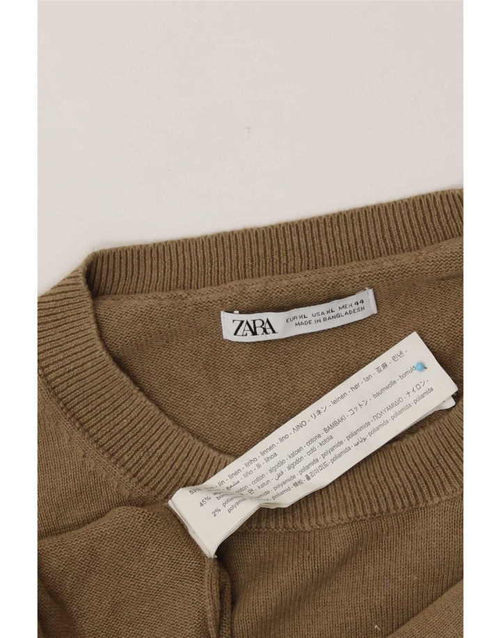 Zara Herren-Pullover mit Rundhalsausschnitt, XL, Beige, Leinen