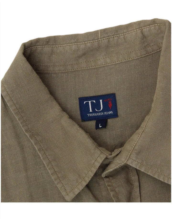 Trussardi Jeans Herrenhemd Large Khaki Leinen