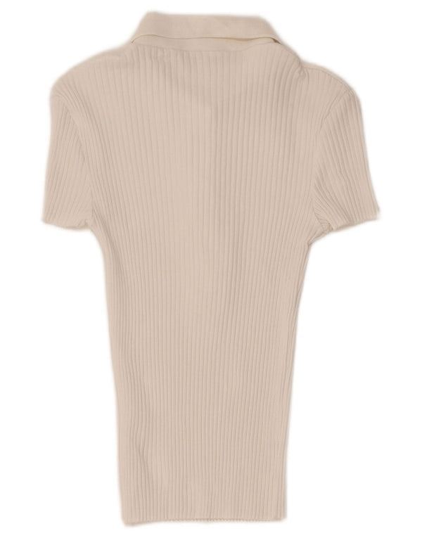 Zara Damen Kurzarm-Slim-Fit-Poloshirt UK 12 Mittelweiß