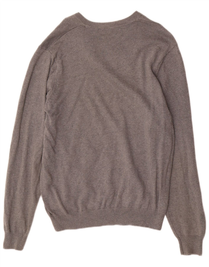 Marks & Spencer Herren-Pullover „Harbor“ aus mittelgrauer Baumwolle mit V-Ausschnitt in Blau