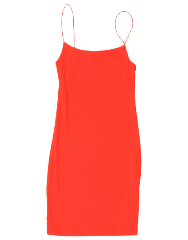Zara Damen Slip-Kleid UK 12 Mittelrote Baumwolle