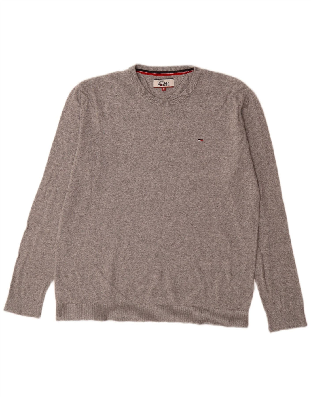 Tommy Hilfiger Herren-Pullover mit Rundhalsausschnitt, mittelgraue Baumwolle
