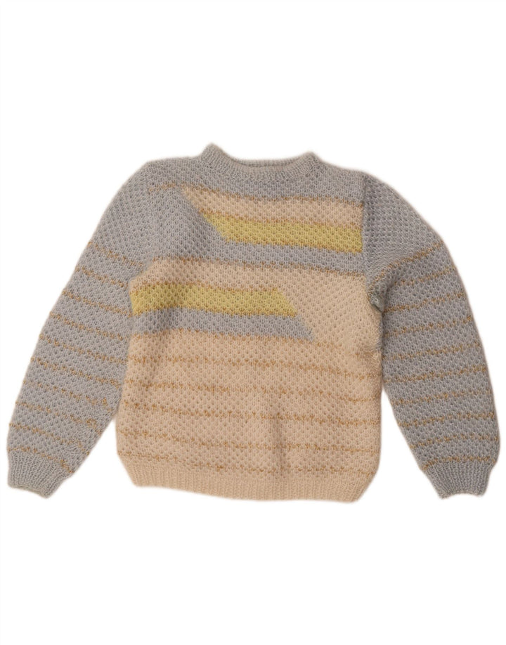 Vintage Damen Pullover mit Rundhalsausschnitt, Gr. 16, groß, blau, Farbblock