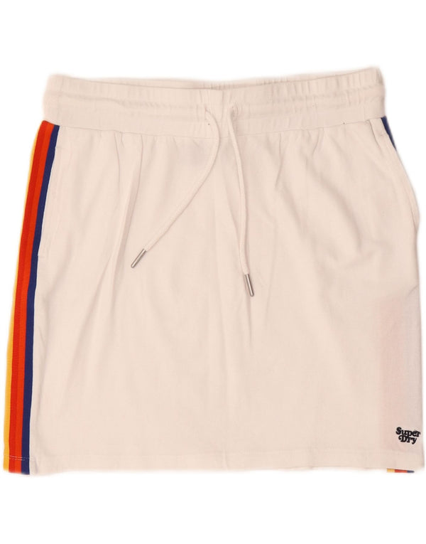 Superdry Damen Minirock UK 12 Medium W30 weiß gestreifte Baumwolle