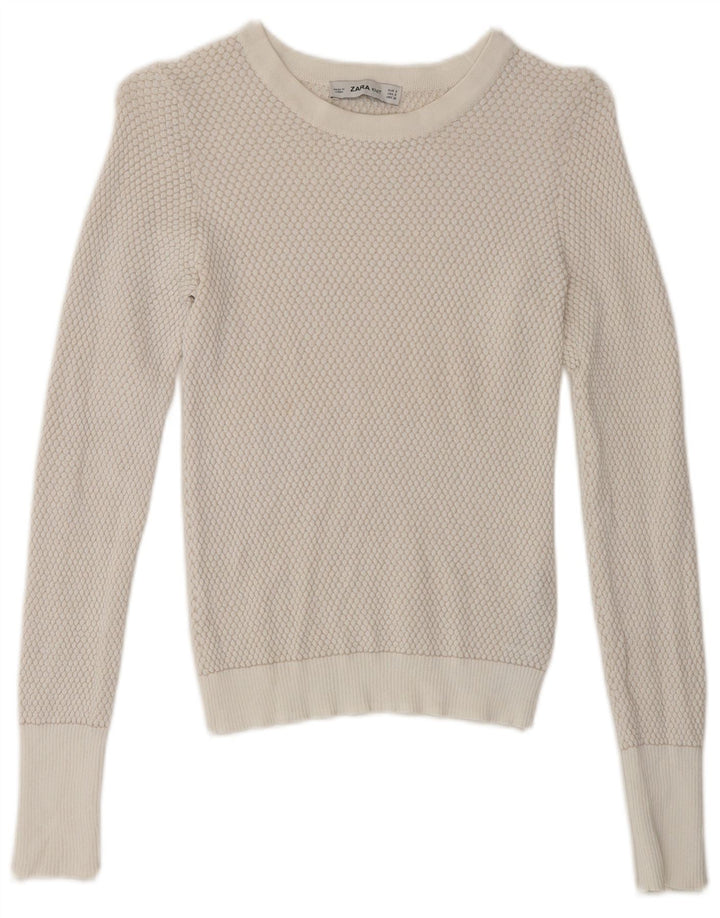 Zara Damen-Pullover mit U-Boot-Ausschnitt, Gr. 8, Größe S, cremefarbene Viskose
