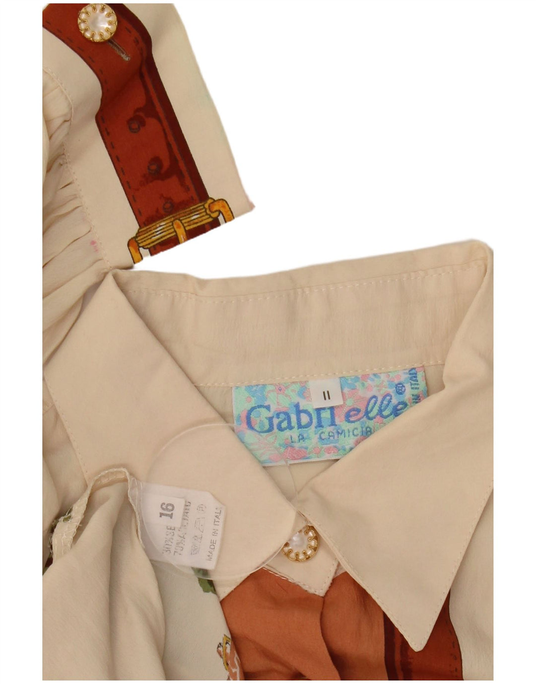 GABRI ELLE LA CAMICIA Grafik-Hemdbluse für Damen, UK 16, Größe L, gebrochenes Weiß