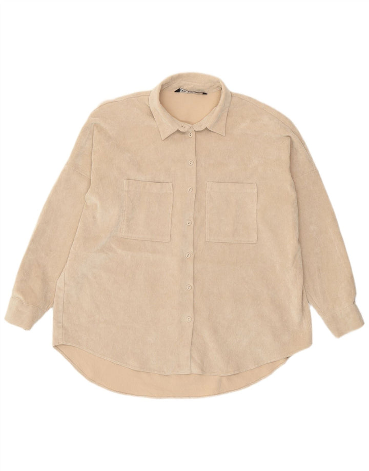 Zara Damen Übergroßes Cordhemd UK 16 Large Beige